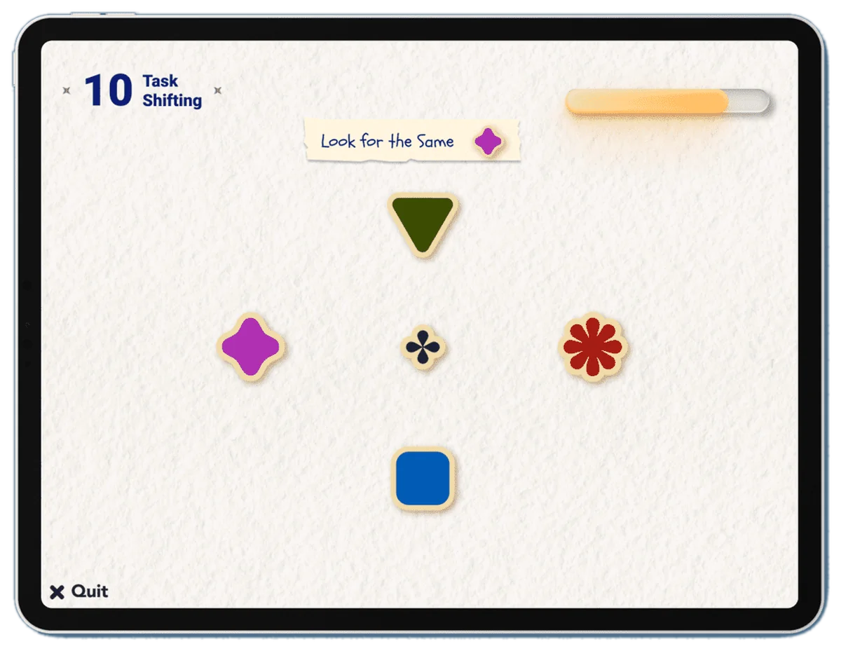 Task 10, Task shifting: the instruction Look for the Same, with four shapes around a centre point.